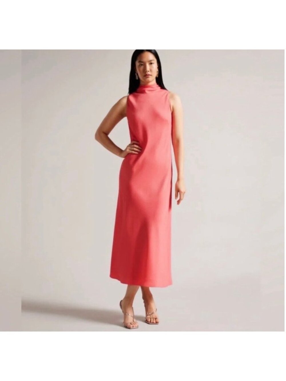 Ted Baker London Eleanar Cowl Neck Coral Midi Slip Dress Sz 1 (US 4) NWT $295